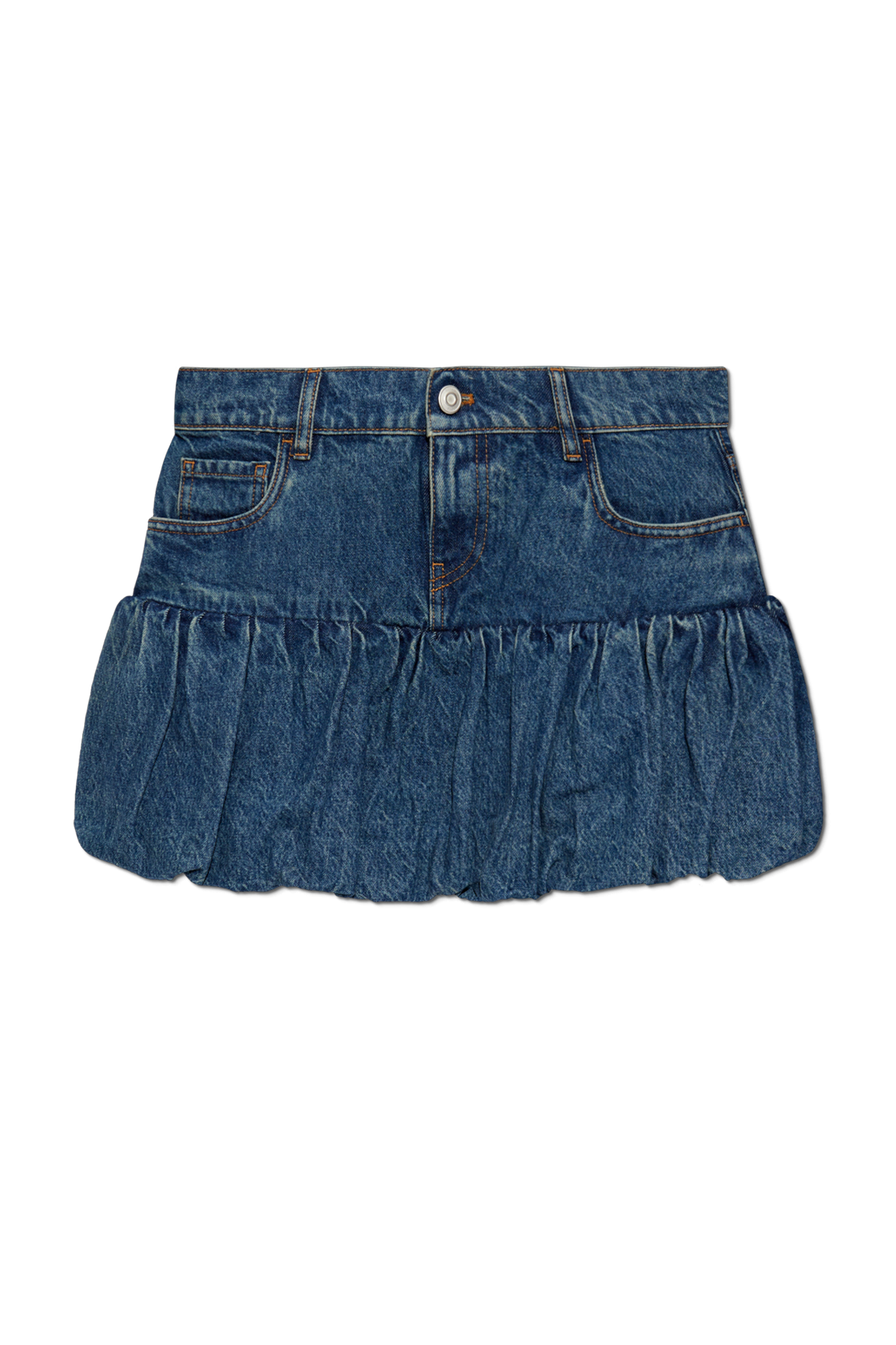 スカート COPERNI Woman Skirt Denim COPJ76F2014 BLU Gathered Hem Denim Mini Skirt – Coperni